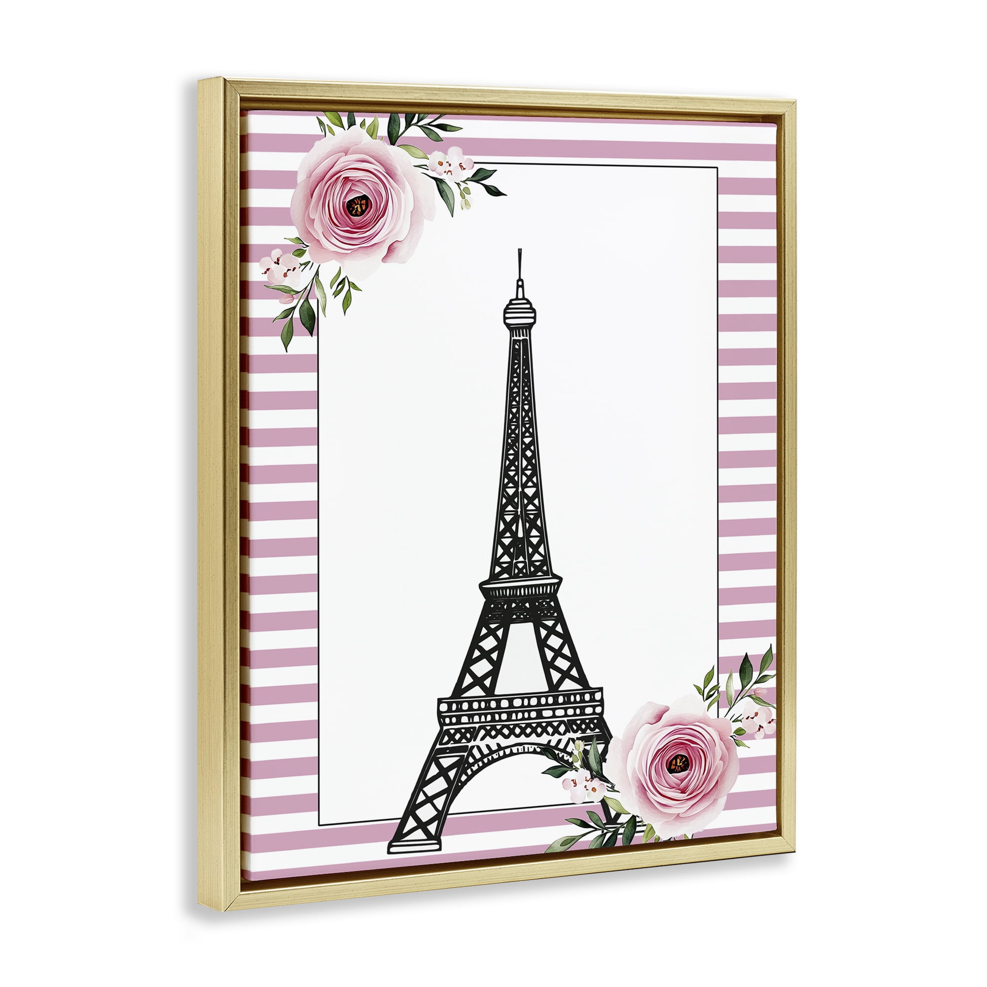 Parisian Tower & Roses Gold Framed Floater Canvas Wall Art, design by Christine Simpson Art