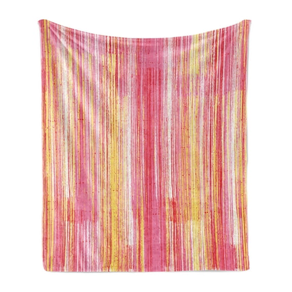Pinstripe Soft Flannel Fleece Throw Blanket, Firework Inspired Flame Colors Blended Pastel Tone Lines Messy Design, Cozy Plush for Indoor and Outdoor Use, 50" x 70", Multicolor, by Ambesonne