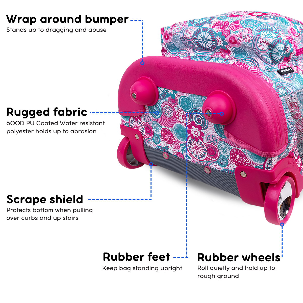 J World Girls Sunrise 18" Rolling Backpack for School and Travel, Blue Raspberry