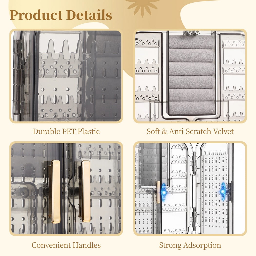 Wall Mounted Jewelry Organizer Box, Hanging Earring Stud Organizer, Self-Adhesive No Drilling Transparent Jewelry Storage Cabinet 7.9" x 10.6