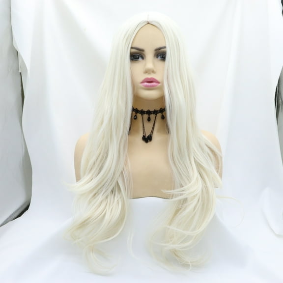 Platinum Blonde Loose Wavy Heat Resistant Synthetic Hair Wigs for Women Middle Parting None Lace Front Hair Replacement Wigs 24Inch