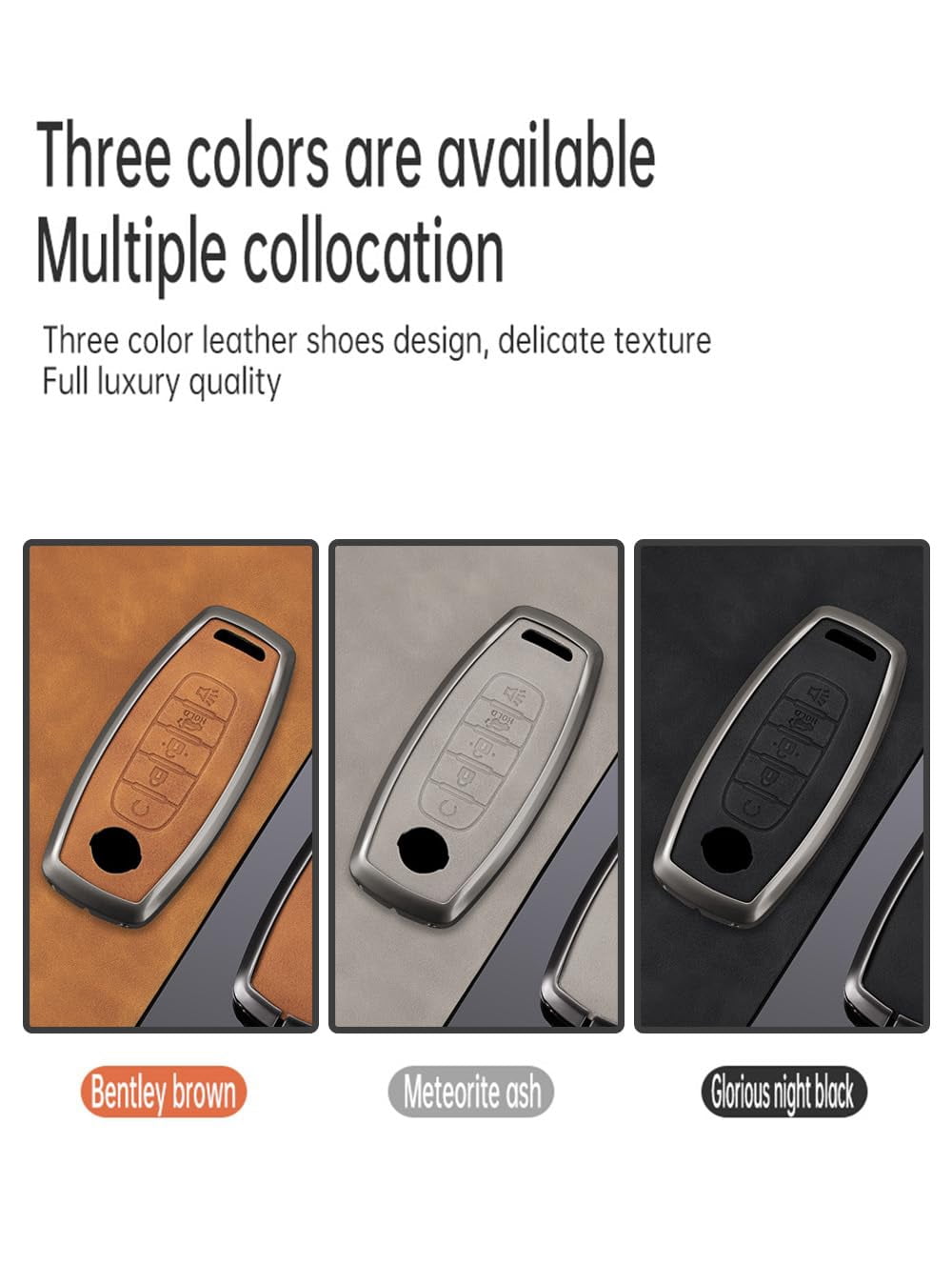 Metal Leather 5 Button Key Fob Cover Fit for Nissan Rogue 2024 2023 Pathfinder Versa Kicks Sentra Ariya Keyless Key Holder with Keychain