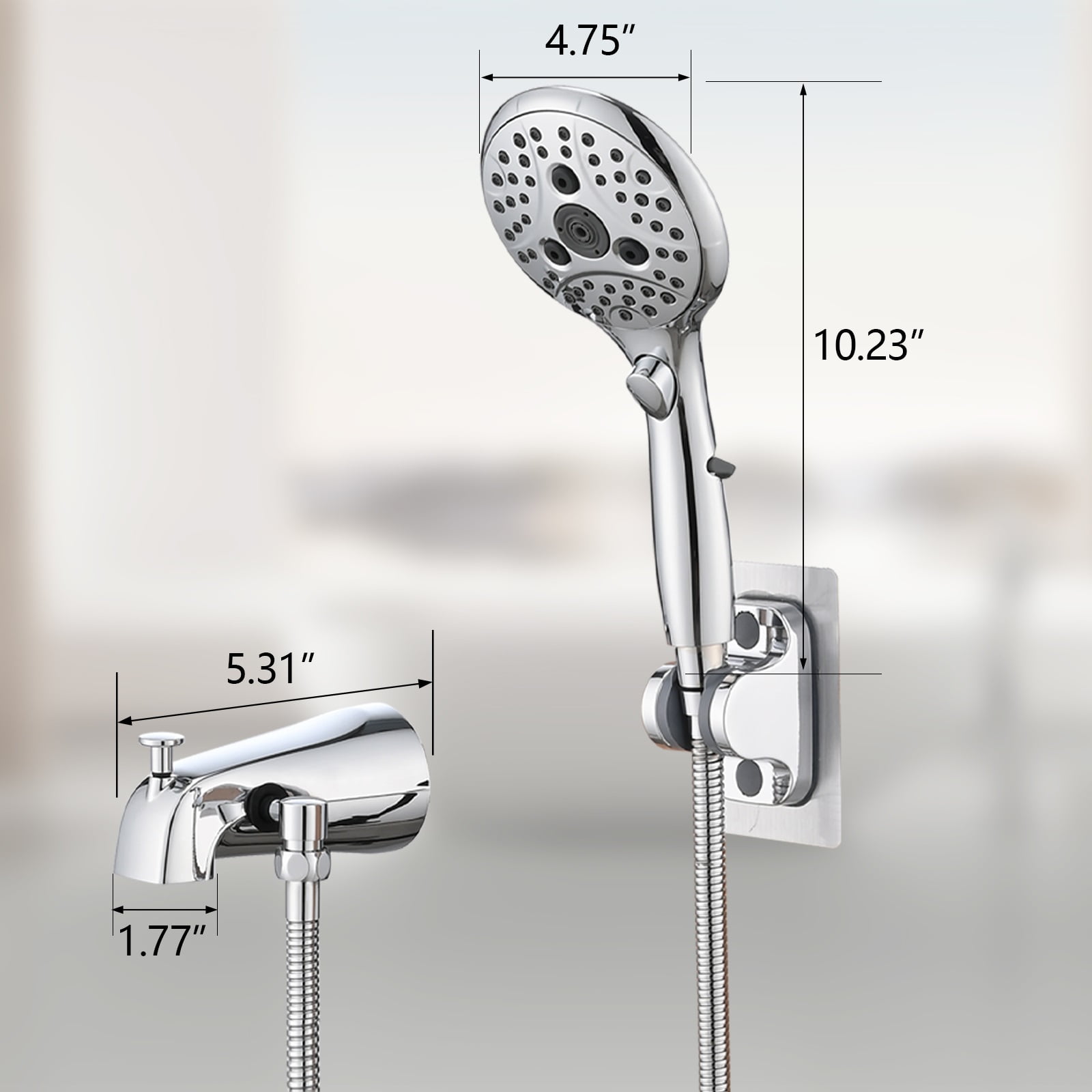 Lift-Up Diverter Bathtub Faucet with 6 Settings Handheld Shower in Chrome