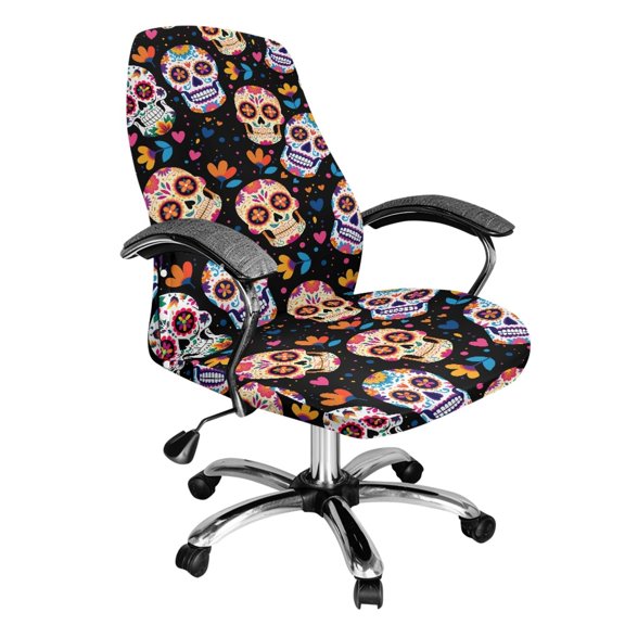 POLERO Sugar Skull Pattern High Back Computer Chair Cover, Anti Aging High Back Chair Slipcover Soft All-in-One Office Chair Cover for Home