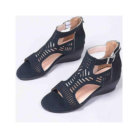 

Gladiator Sandals for Women Clearance Glitter Sandal Hollow Out Summer Sandals Strappy Open Toe Back Zip Shoes Fisherman Shoes Ladies Roman Mid Wedges Heel Beach Shoes