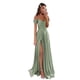 thumbnail image 1 of Vestido de fiesta GODCUN satén con hombros descubiertos, corte en A, abertura larga, verde, 1 of 7