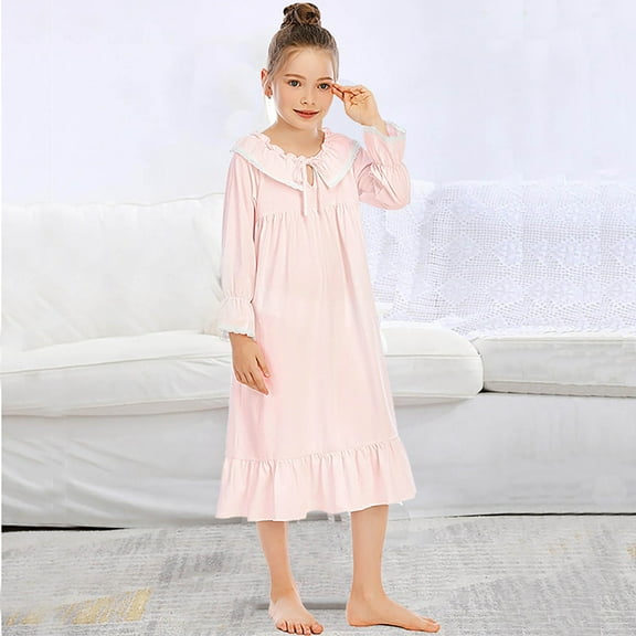 TOOYOU Girls Robesautumn And Winter Solid Color Cotton Girls Nightgown Homewear Pajamas For Children Pink Size 7-8 Years