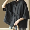 thumbnail image 4 of Summer Tops, Duoif Women's Artistic Linen Half Sleeve Top, Loose Casual Style Shirts for Women Black XL, 4 of 6