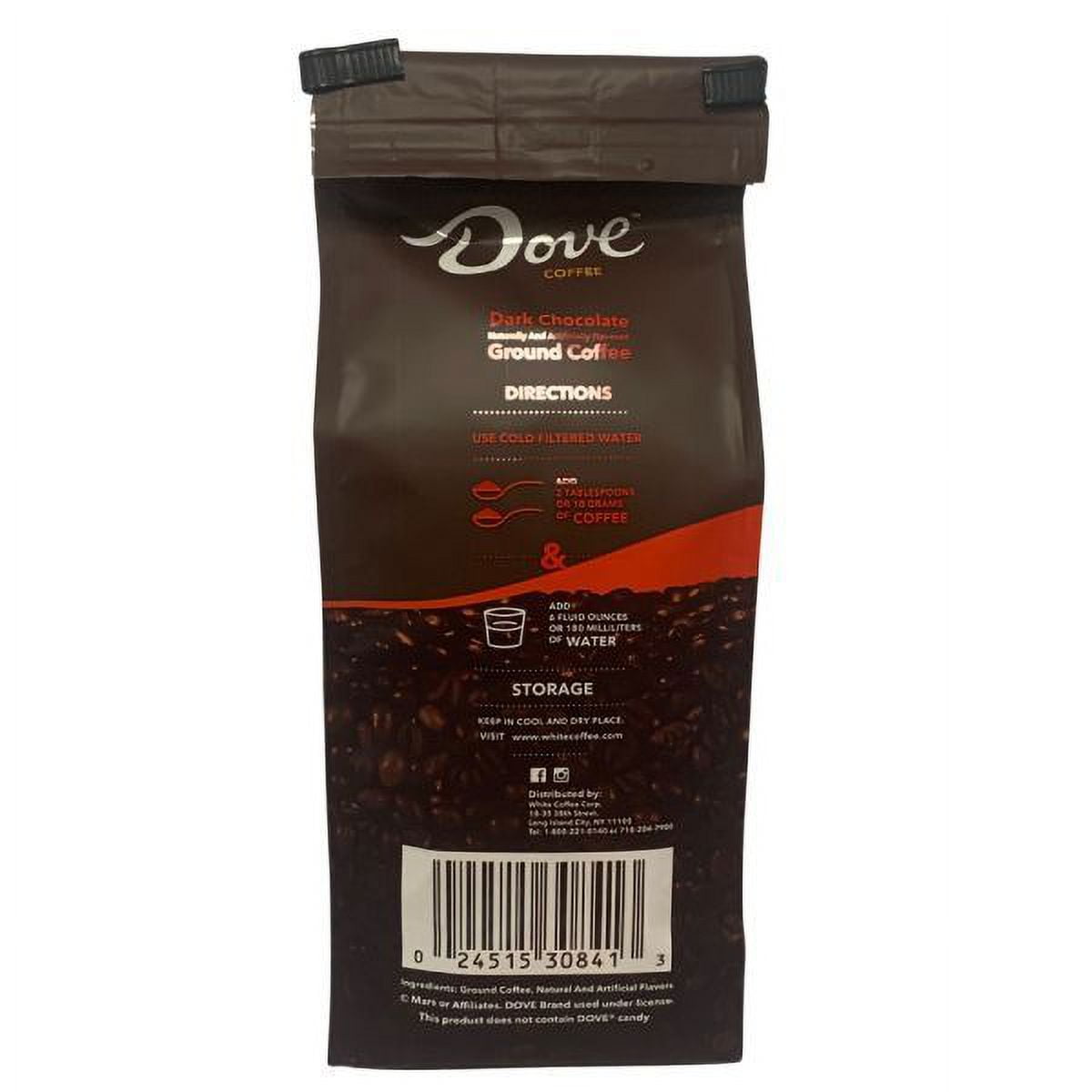 Dove Dark Chocolate, Naturally and Artificially Flavored Ground Coffee, 2/10 Oz Bags