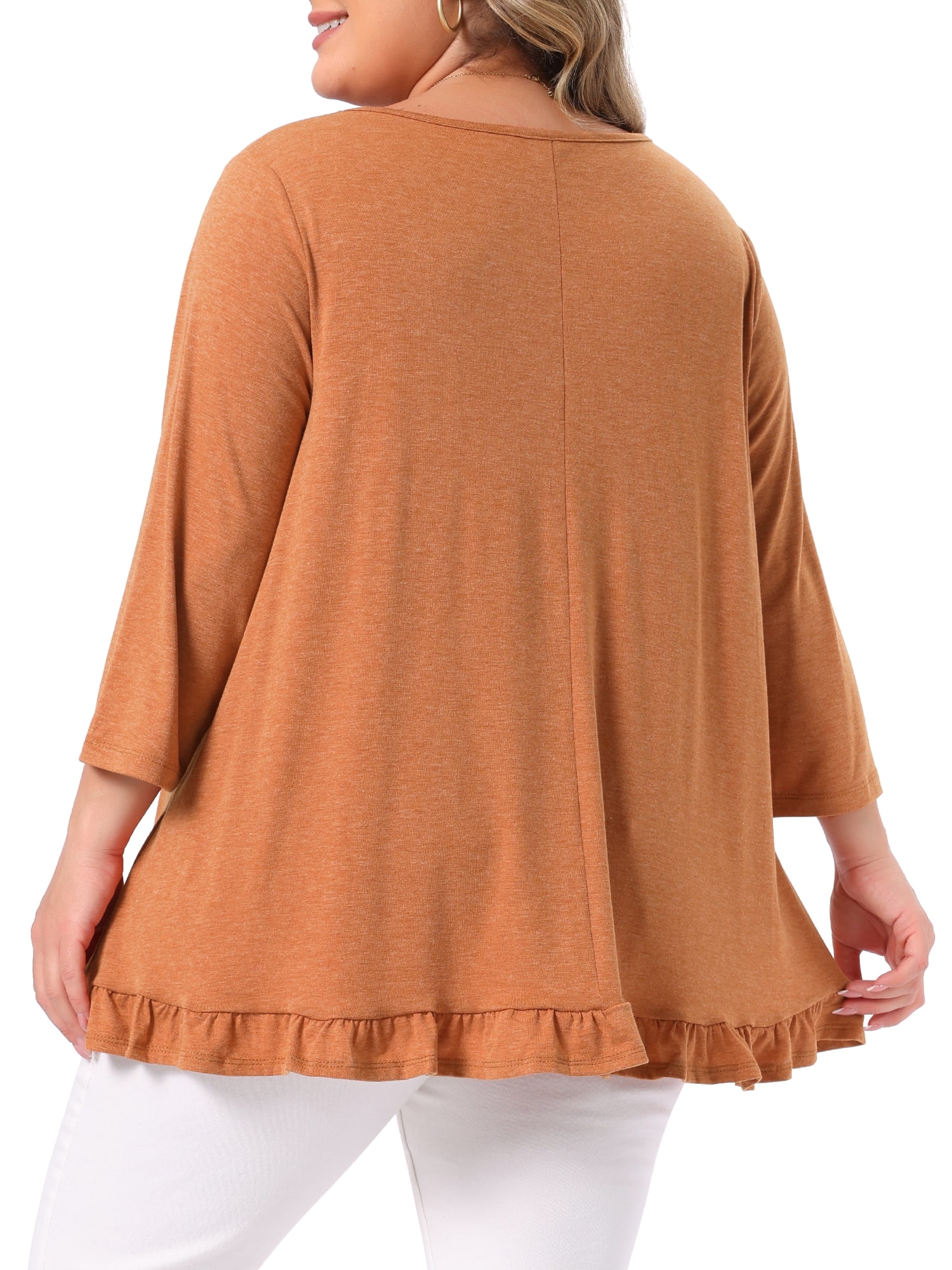 DARING DIVA Women's Plus Pleated Crew Neck 3/4 Sleeve Blouses 2X Caramel