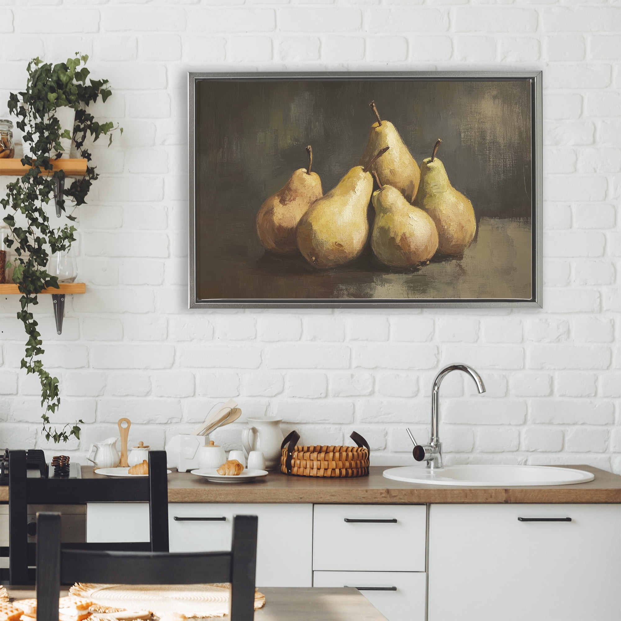 Stupell Industries Golden Pears Still Life Gray Framed Floater Canvas Wall Art, design by Petal Prints Design