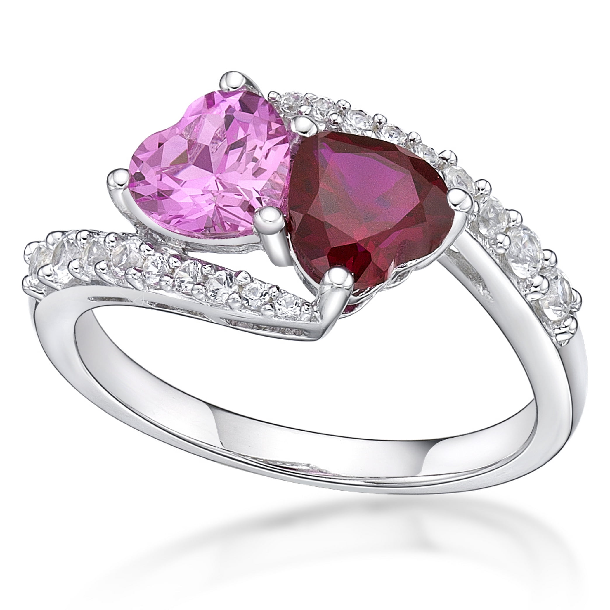 Brilliance 925 Sterling Silver Created Ruby, Created Pink Sapphire and Created White Sapphire Ring