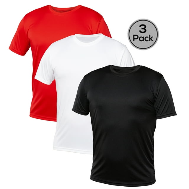Blank Activewear Lot de 3 T-Shirts pour Hommes, Tissu de Performance à Séchage Rapide