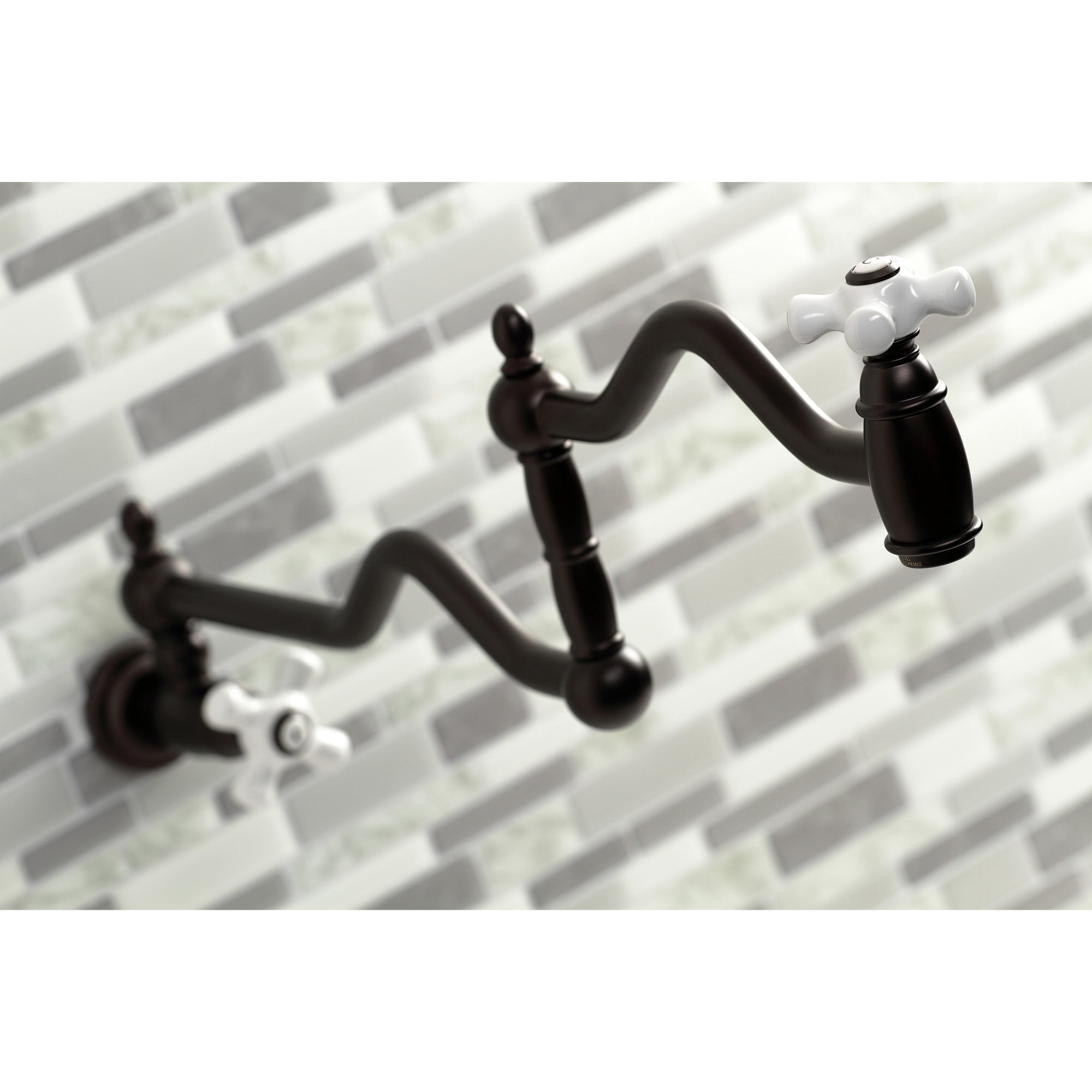 Kingston Brass KS2105PX Heritage Two-Handle 1-Hole Wall Mount Pot Filler Faucet in Oil Rubbed Bronze