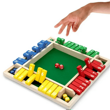 ZOUYUE Shut The Box Dice Game Wooden (2-4 Players) for Kids & Adults [4 Sided Large Wooden Board Game, 8 Dice   Shut The Box Rules] Amusing Game for Learning Addition