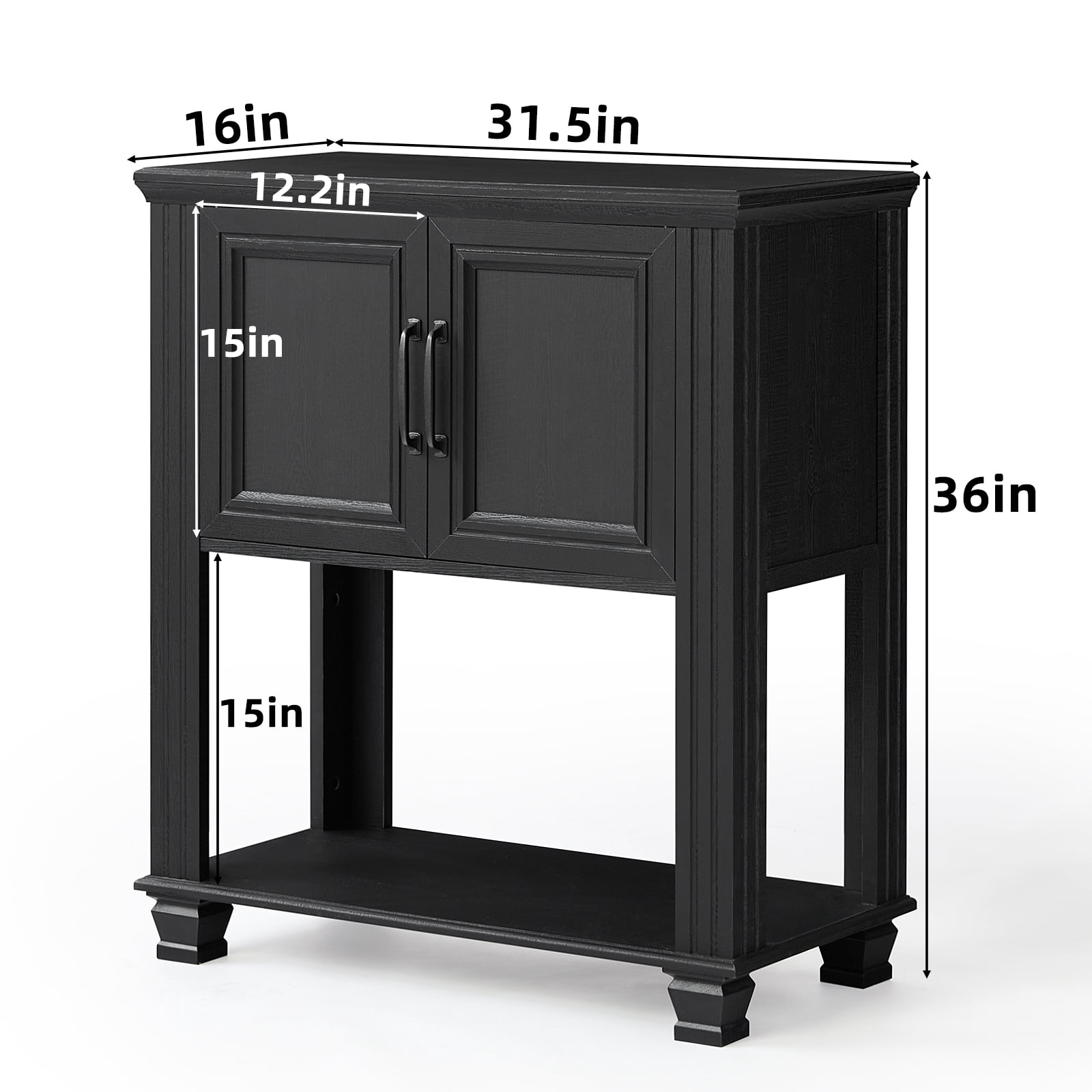 Buildhom Farmhouse Coffee Bar Cabinet with 2 Doors & Open Shelf, Kitchen Storage Station for Dining Room, Living Room, Black