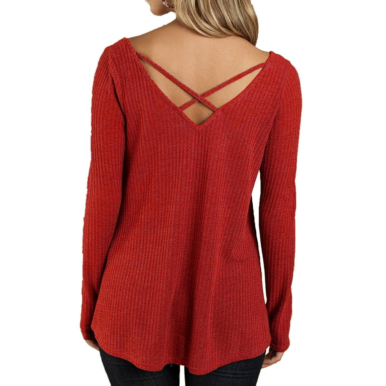 Plnotme Women's Long Sleeve Knit V-Neck Unique Crossover Front and