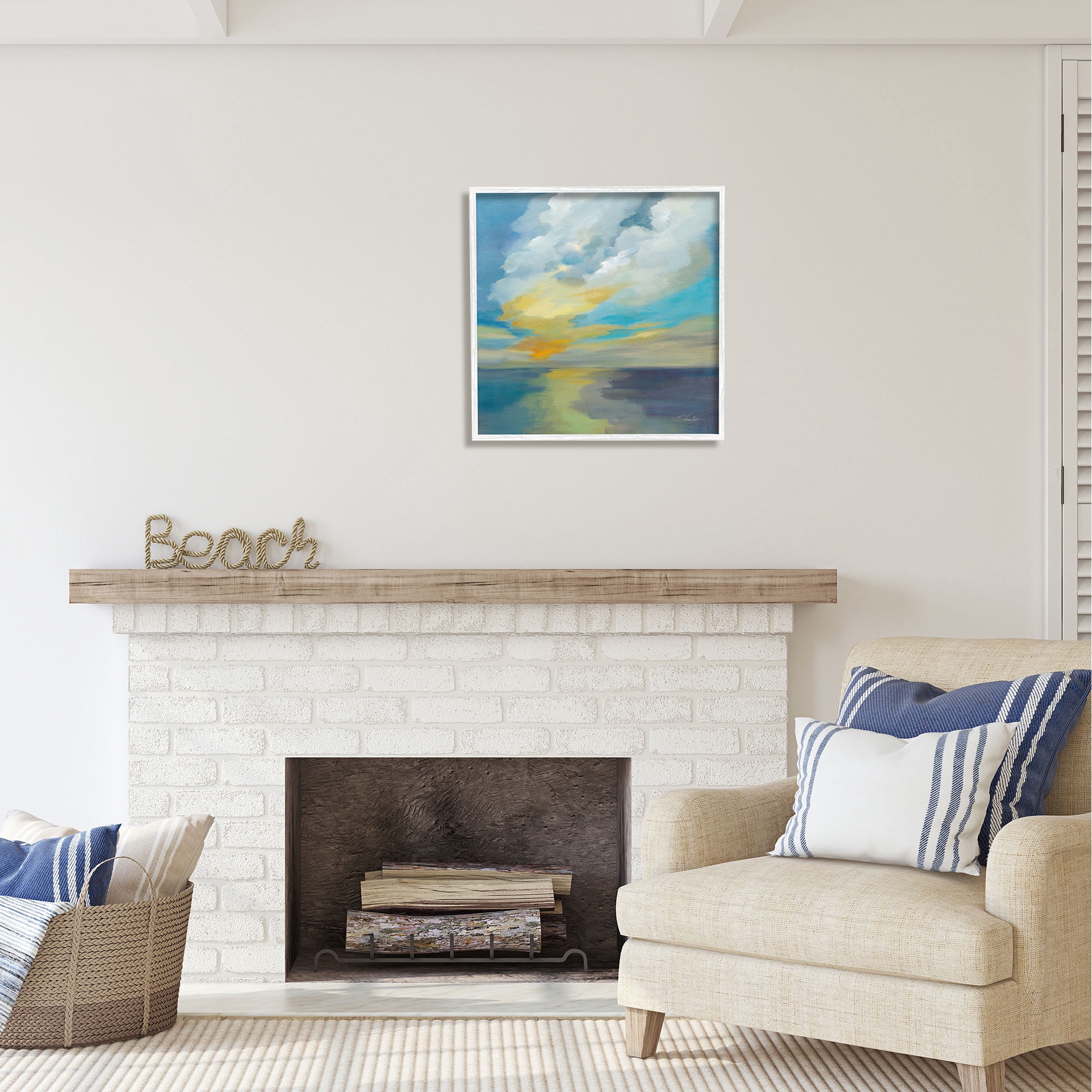 Stupell Industries Pacific Light Sea Painting Nature Painting White Framed Art Print Wall Art, 24 x 24