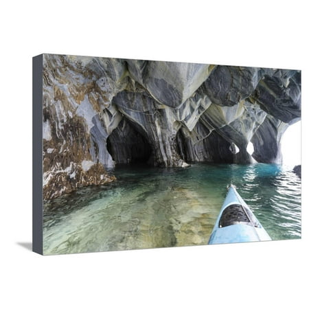 Chile, Aysen, Puerto Rio Tranquilo, Marble Chapel Natural Sanctuary. Kayaker. Stretched Canvas Print Wall Art By Fredrik