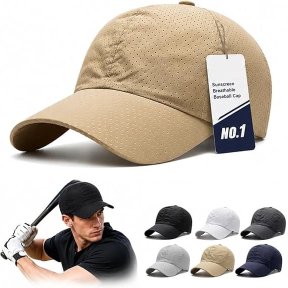 Sunscreen Breathable Baseball Cap, Outdoor Sun Protection Quick-Drying Cooling Aeromesh Adjustable Sports Cap for Men Women (Khaki)