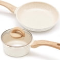 thumbnail image 1 of Vkoocy - Juego de ollas y sartenes antiadherentes, juego de utensilios de cocina de cerámica saludable, 3 sartenes de cocina, sin PFAS, crema, 1 of 4