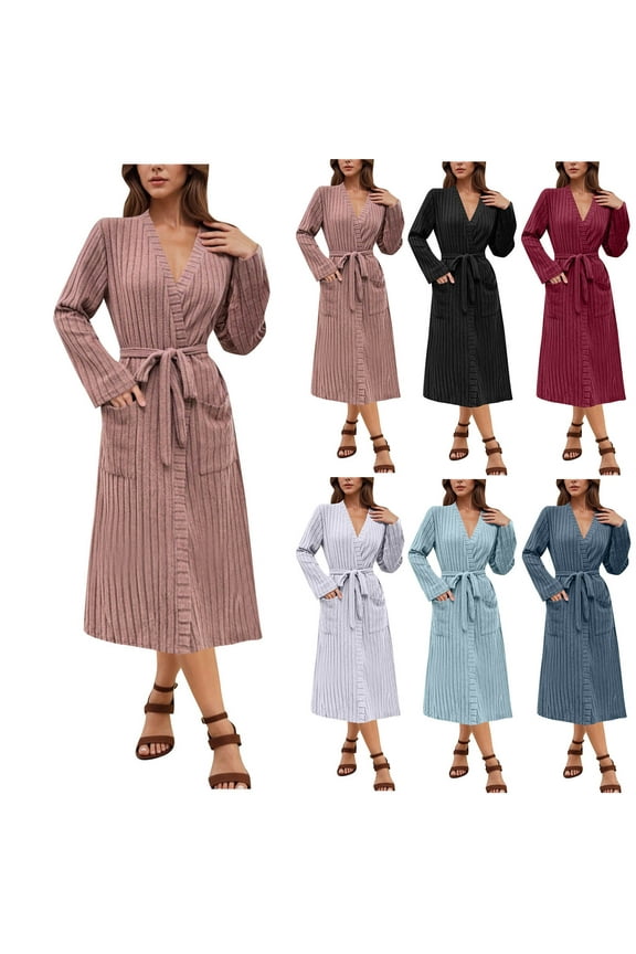 Women's Plus Size Robes for Women, Lightweight Long Knit Kimono Knee Length Bathrobe for Womens Soft Sleepwear with Pockets Rose Gold XL