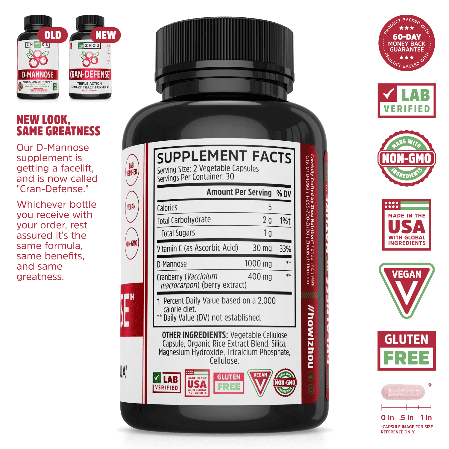 Zhou Nutrition Cran-Defense Cranberry Extract with D-Mannose