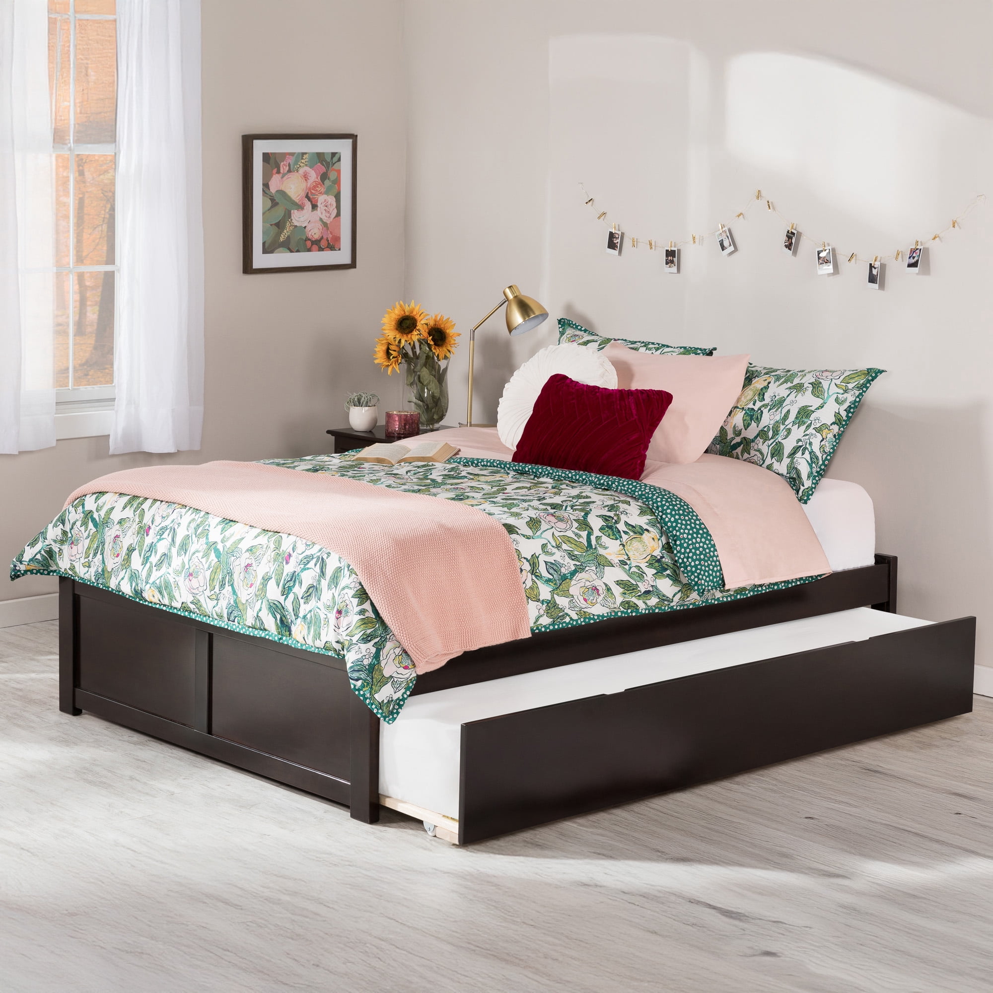 AFI Concord Full Solid Wood Platform Bed with Footboard & Twin Trundle, Espresso