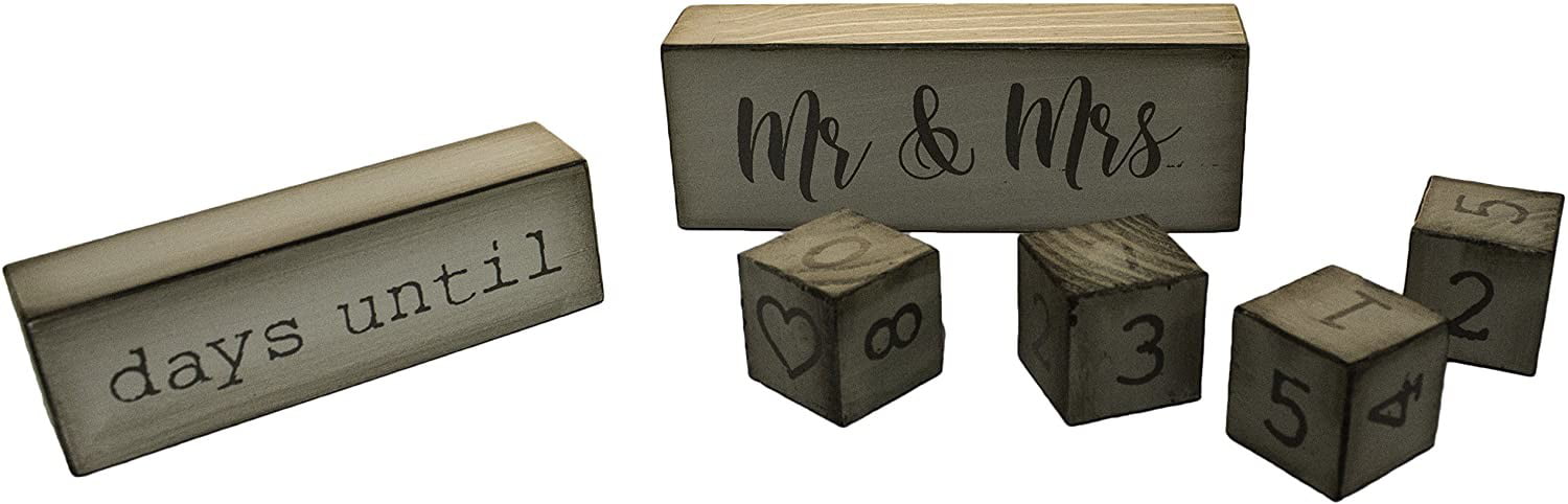 ER49764 6 PC Wooden Block Wedding Day Countdown Calendar Rustic Home for sale online 