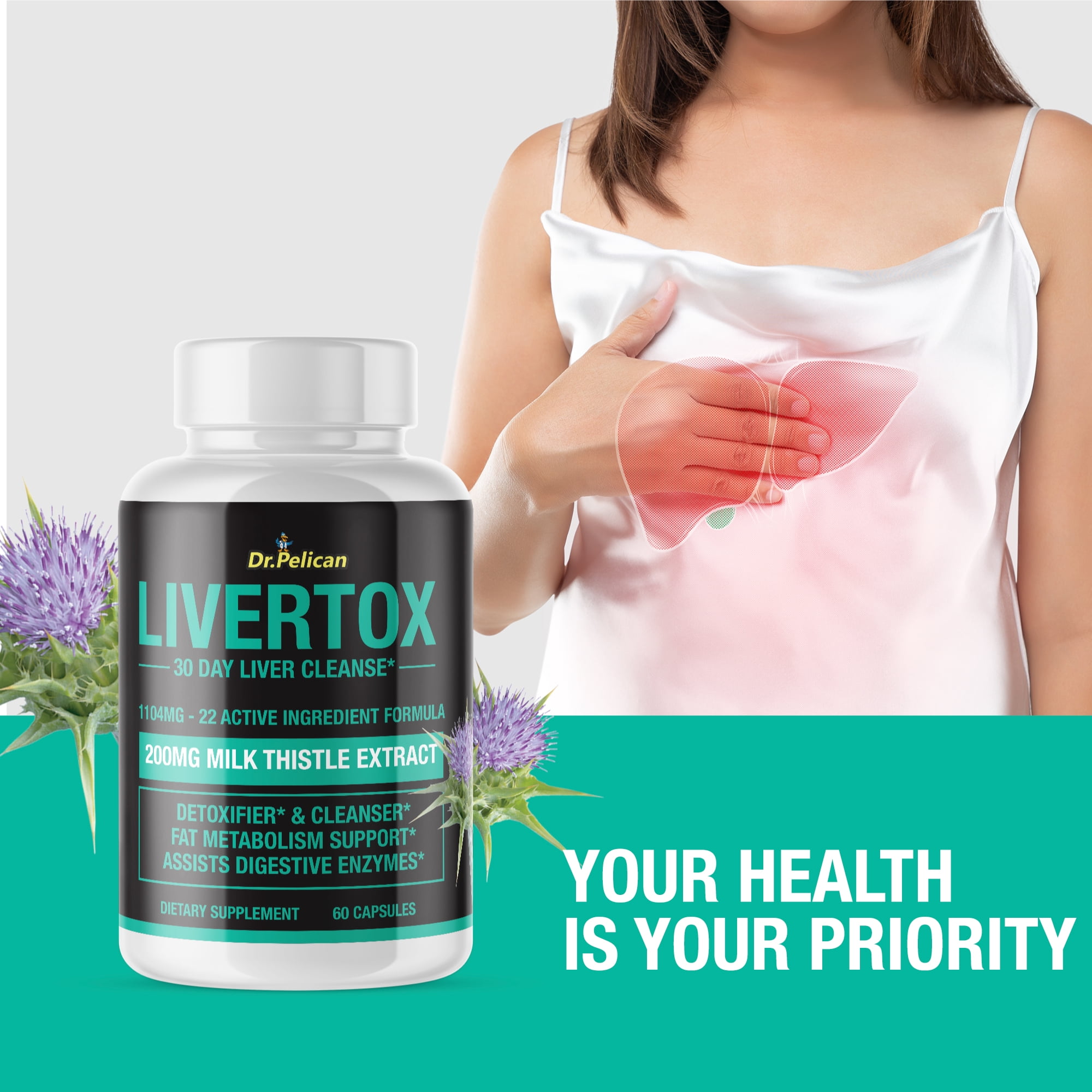 Livertox- Liver Detoxifier/Digestive Enzymes/Metabolism- 2 Bottles- 120 Capsules- Dr. Pelican