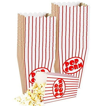 Small Popcorn Boxes - 40 Paper Popcorn Boxes Tubs Striped Red and White - Great for Movies, or Movie Party Theme, Theater Themed Decorations or Carnival Party Circus etc.