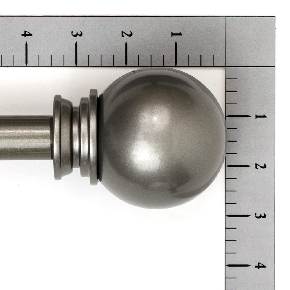 Lumino 1" Pewter Classic Ball Adjustable Single Curtain Rod Set, 42"-120"
