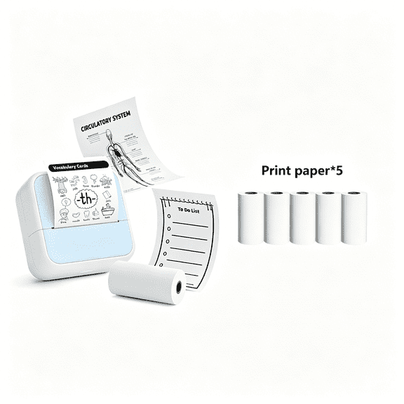 GJX Sticker Printer,Portable Thermal Bluetooth Inkless Label Maker with 4 Roll Paper,Mini Sticker Maker Machine for Student,Teacher,School,Diy-Blue