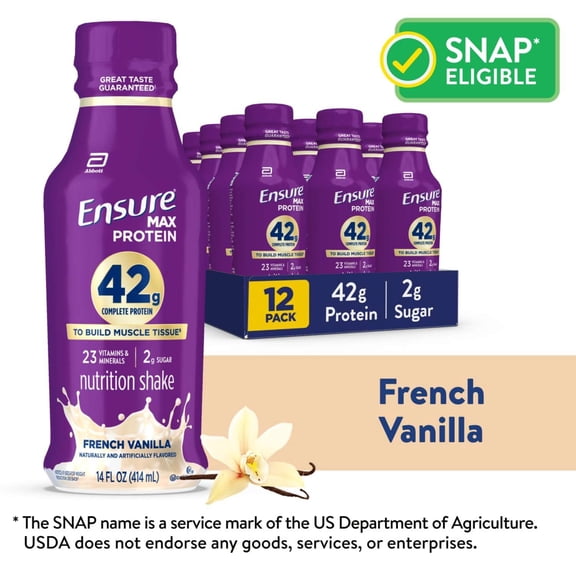 Ensure Max Protein Shake, 42g High Protein, French Vanilla, 14 fl oz, 12 Pack