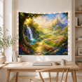 thumbnail image 5 of Waterfall Beside Gnarled Tree with Castle View, Serene Fantasy Style for Nature Lovers, Waterfall Wall Decor Housewarming Gift, Tapestry Wall Hanging for Bedroom and Dorm, 5 of 7