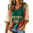 thumbnail image 2 of Mexico 2026 Soccer Cup Fan Jersey for Women, V-Neck Half Sleeve Supporter Top with Gold Totem Graphic, Lightweight Breathable Summer Shirt, 1 PC Green XXL, 2 of 3