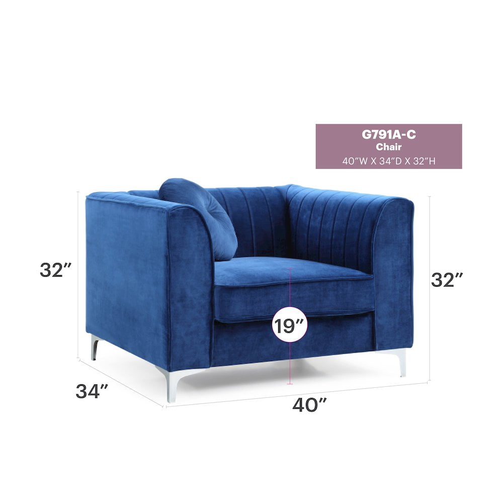 Glory Furniture Delray Accent Chair in Navy Blue Color