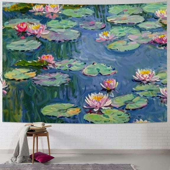 Creowell Waterlily Vintage Wall Tapestry, Green Floral Plant Art Poster for Bedroom, Small Nature Flower Pond Wall Hanging, Abstract Garden Aesthetic Tapestries for Living Room Dorm Decor 40x30inch
