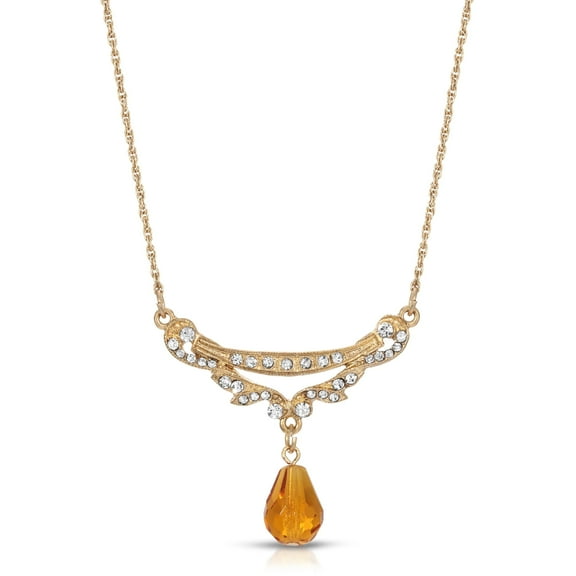 1928 Jewelry Cheshire Topaz Crystal Teardrop Collar Pendant Necklace 16 3 Extender