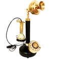thumbnail image 1 of Teléfono tipo candelabro negro y latón réplica modelo antiguo, 1 of 7