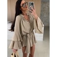 thumbnail image 3 of AURA Women V Neck Lace Long Sleeve Dress Loose Fit Casual Elegant Fall Mini Dress, 3 of 6