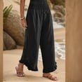 thumbnail image 6 of Women Cotton Linen Pants Summer Wide Leg Pants Smocked Waist Ruffle Hem Pant Vacation Boho Flowy Beach Pant Black L, 6 of 8