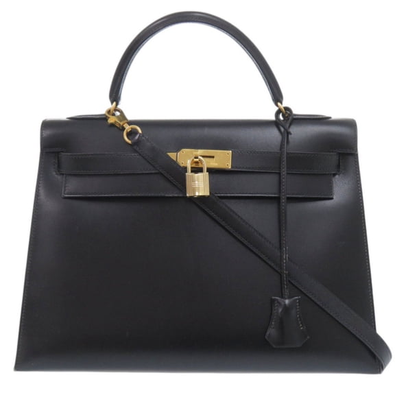 Pre-Owned Hermes Kelly 32, external stitching, box calf leather, black,...