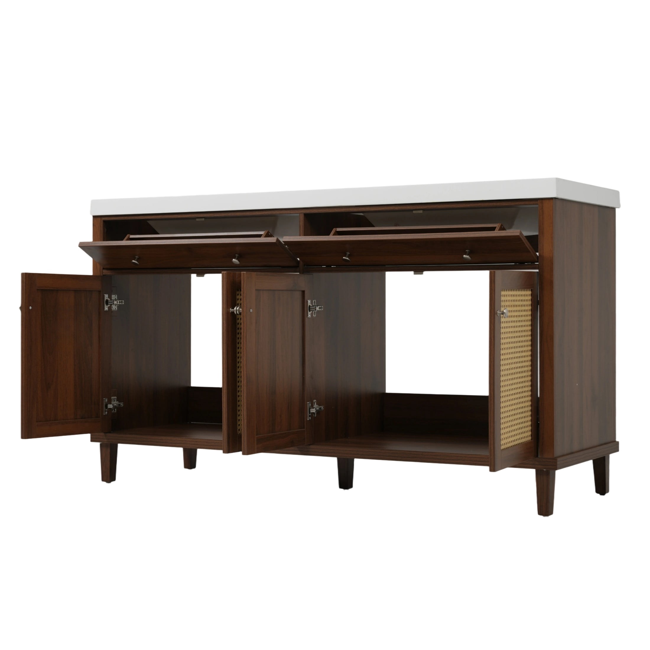 Christopher Knight Home 60" Bathroom Vanity with Double Sink, Large Storage, 2 Tip-Out Trays, 4 Soft-Close Doors, Brown