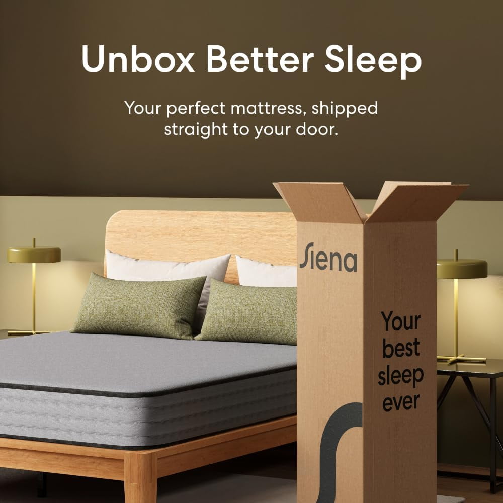 Siena 8” Essential Hybrid King Mattress – Medium Firm - Memory Foam & Innerspring System – 180-Night Trial – Pressure-Relief – Mattress in a Box