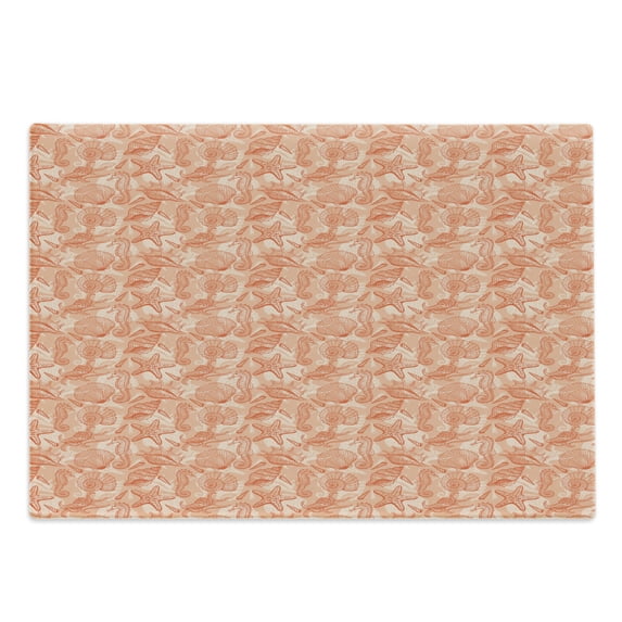 Shells Cutting Board, Sketched Warm Colored Seahorse Starfish Scallops and Lace Murex, Decorative Tempered Glass Cutting and Serving Board, Large Size, Burnt Sienna Pale Orange, by Ambesonne