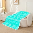 thumbnail image 2 of Erosebridal Bohemian Aztec Fleece Blanket 60x80, Tribal Geometric Pattern Sherpa Throw, Cyan Blue, 2 of 7