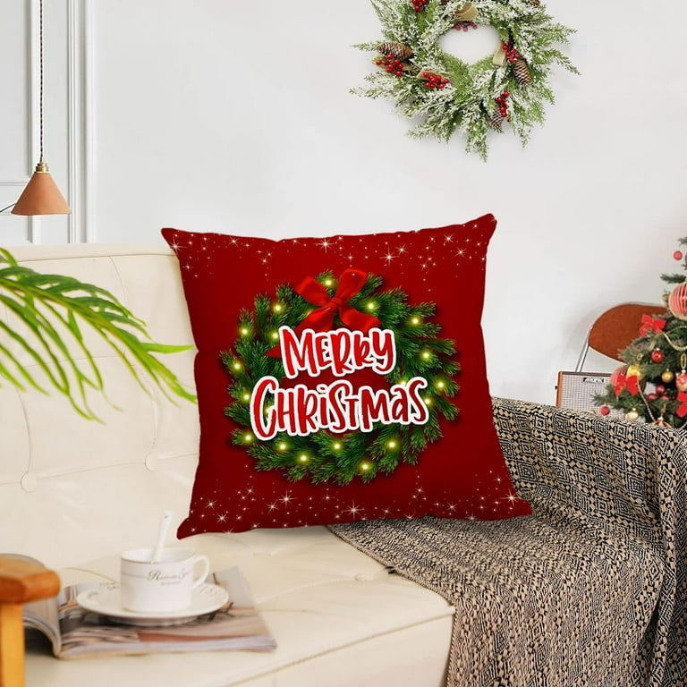 Merry Christmas Pillow Covers 16x16 Set of Velvet Christmas