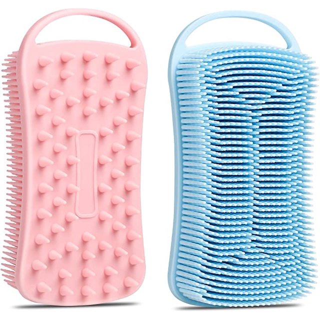 2 cepillos de champú JAMW lufa de silicona suave para pieles sensibles azul rosa