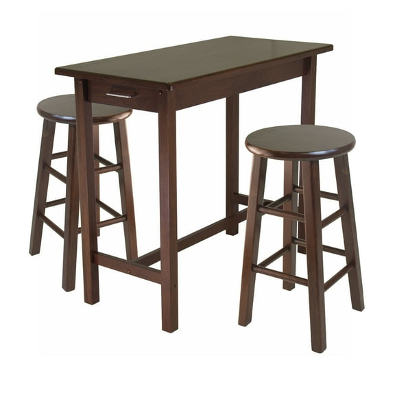Contemporary Home Living Set of 3 Antique Walnut Finish Breakfast Table Set with 2 Square Leg Stools